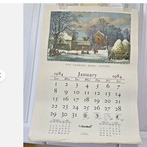 Vintage 1984 The Travelers Currier & Ives Calendar Lithograph Complete